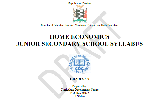 HOME ECONOMICS JUNIOR SECONDARY SCHOOL SYLLABUS GRADE 8 9