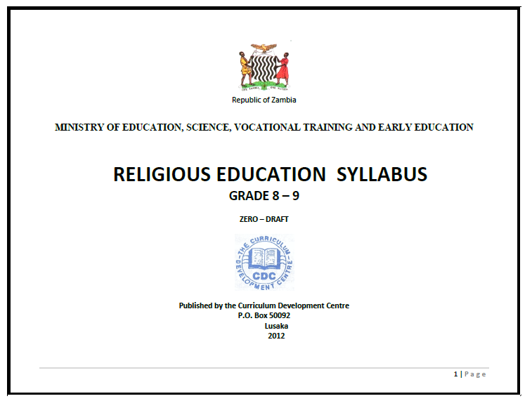 RELIGIOUS EDUCATION SYLLABUS GRADE 8 – 9