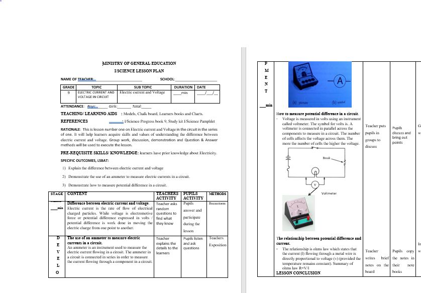 Grade 9 Integrated Science Editable Lesson Plan